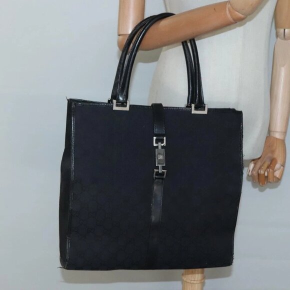 GUCCI GG Canvas Jackie Tote Bag Black Silver 002 1064 1669 Auth bs26232 - Picture 3 of 16